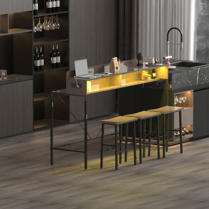 59 inch bar table, dining table, sofa table with power socket and LED light, 3 saddle stools, 4-piece bar table and chairs set for living room, dining room and kitchen image 6