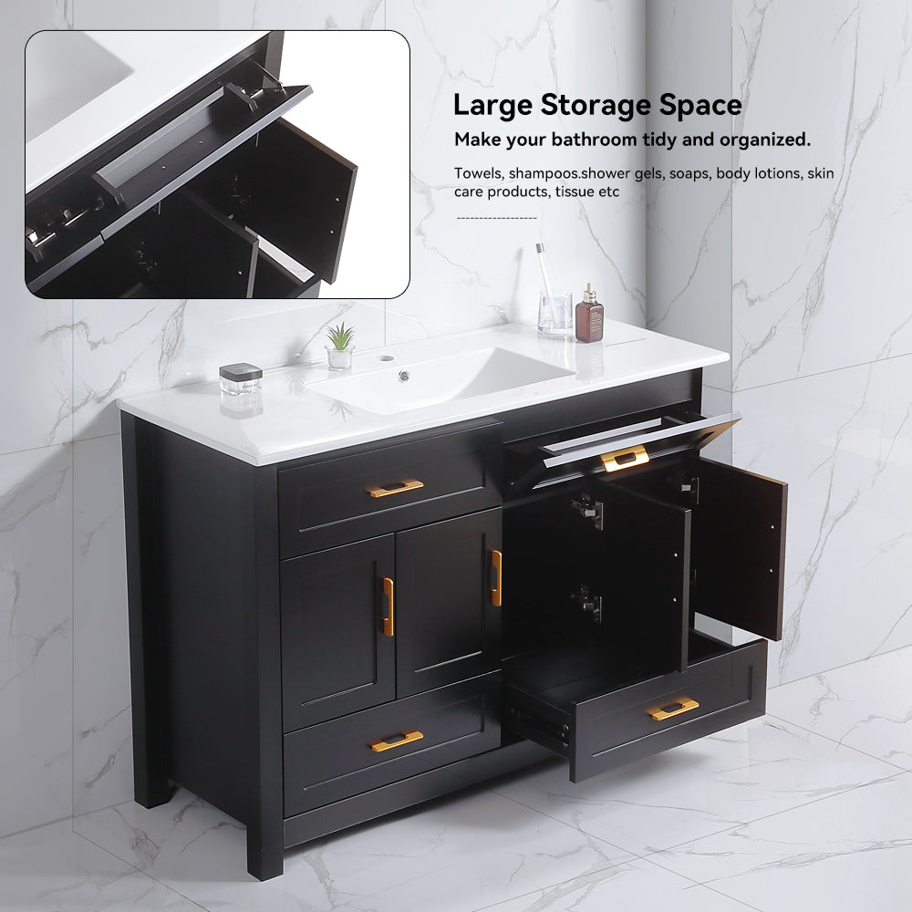 48" Black Bathroom Vanity.Abundant Storage Cabinet -4 Soft close doors and 4 drawers (excluding the ceramic basin) image 6