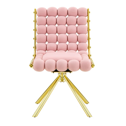 Set of 2 Modern Pink Bubble Tufted Accent Chair, Plush Velvet Swivel Chair with Gold Metal Legs, Ergonomic Armless Chair for Living Room, Bedroom & Dining Area image 8