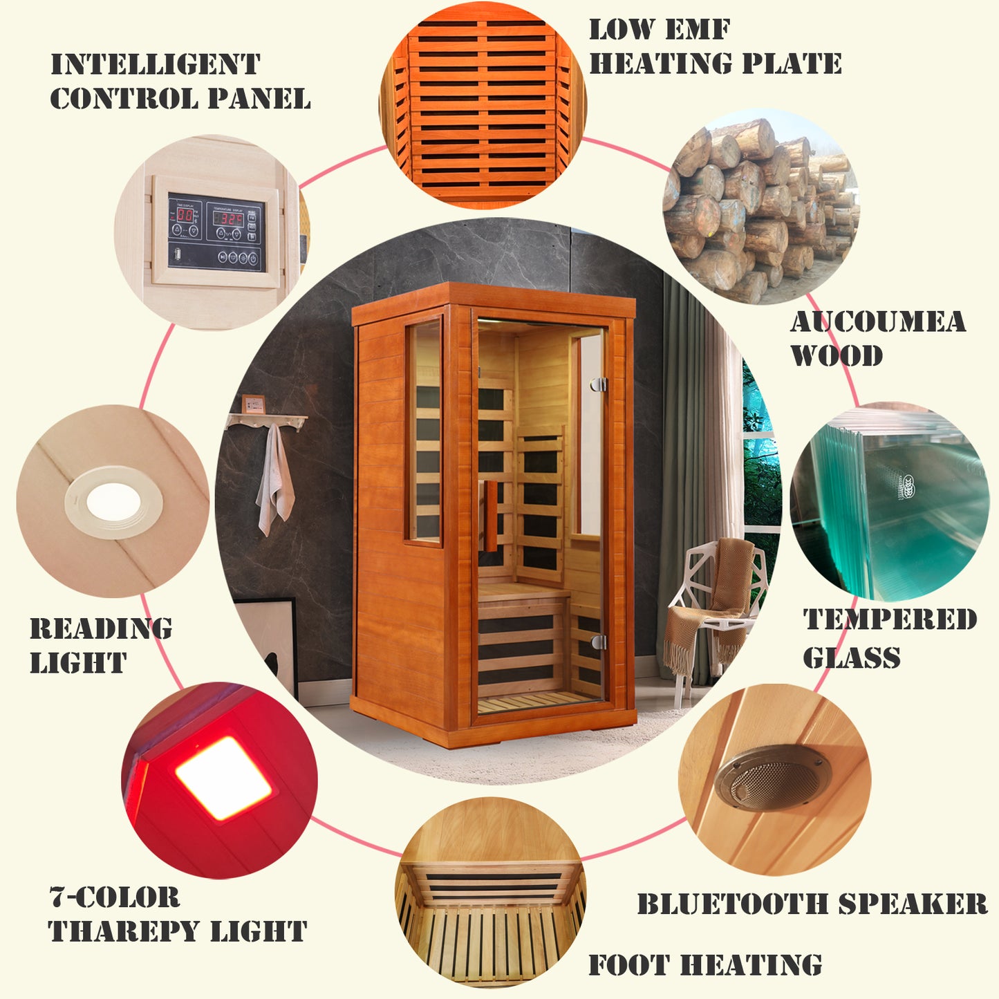 Home dry infrared sauna red light 1person image 3