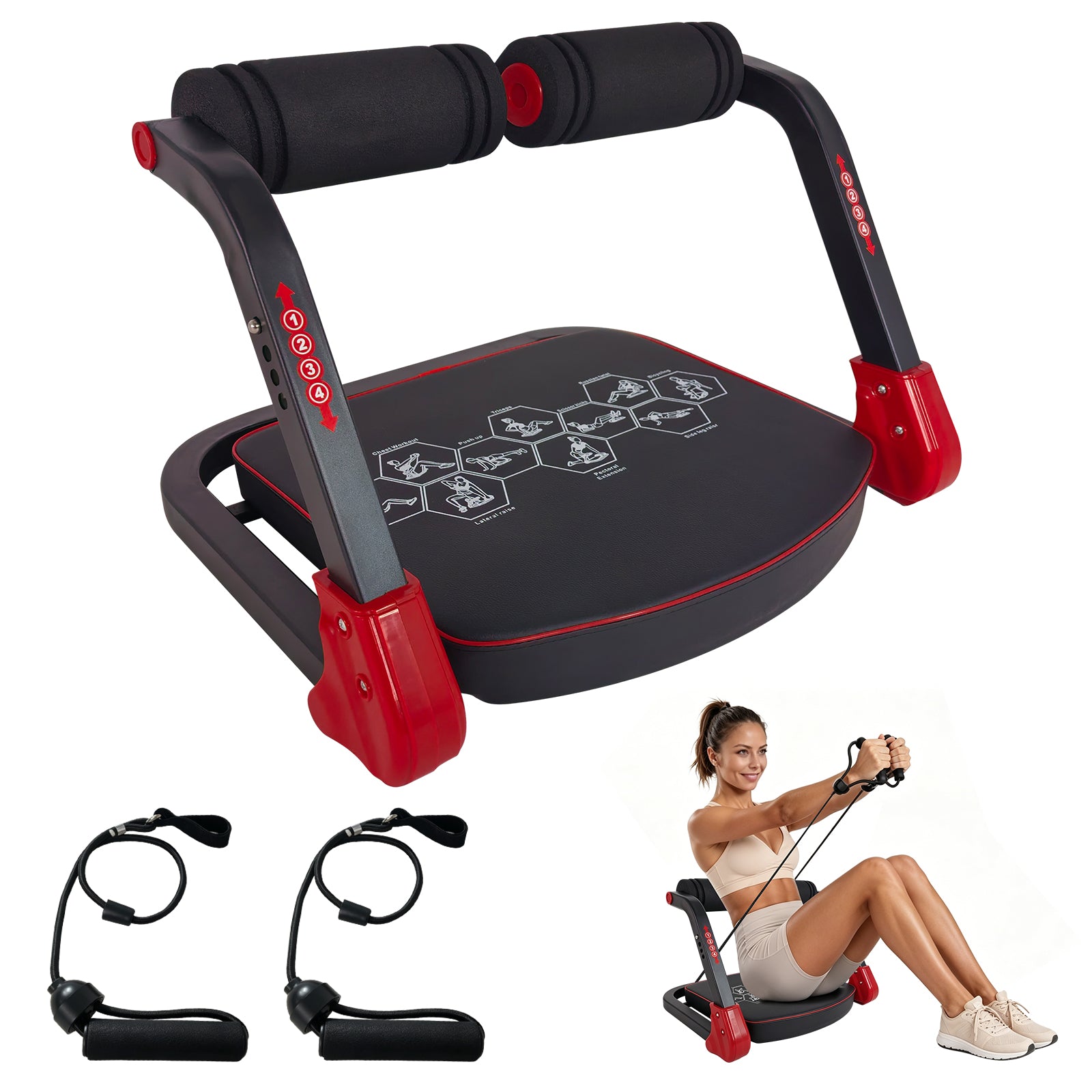 Ab Core Trainer Abdominal Machine for Home Gym with Resistance Bands Red image 1