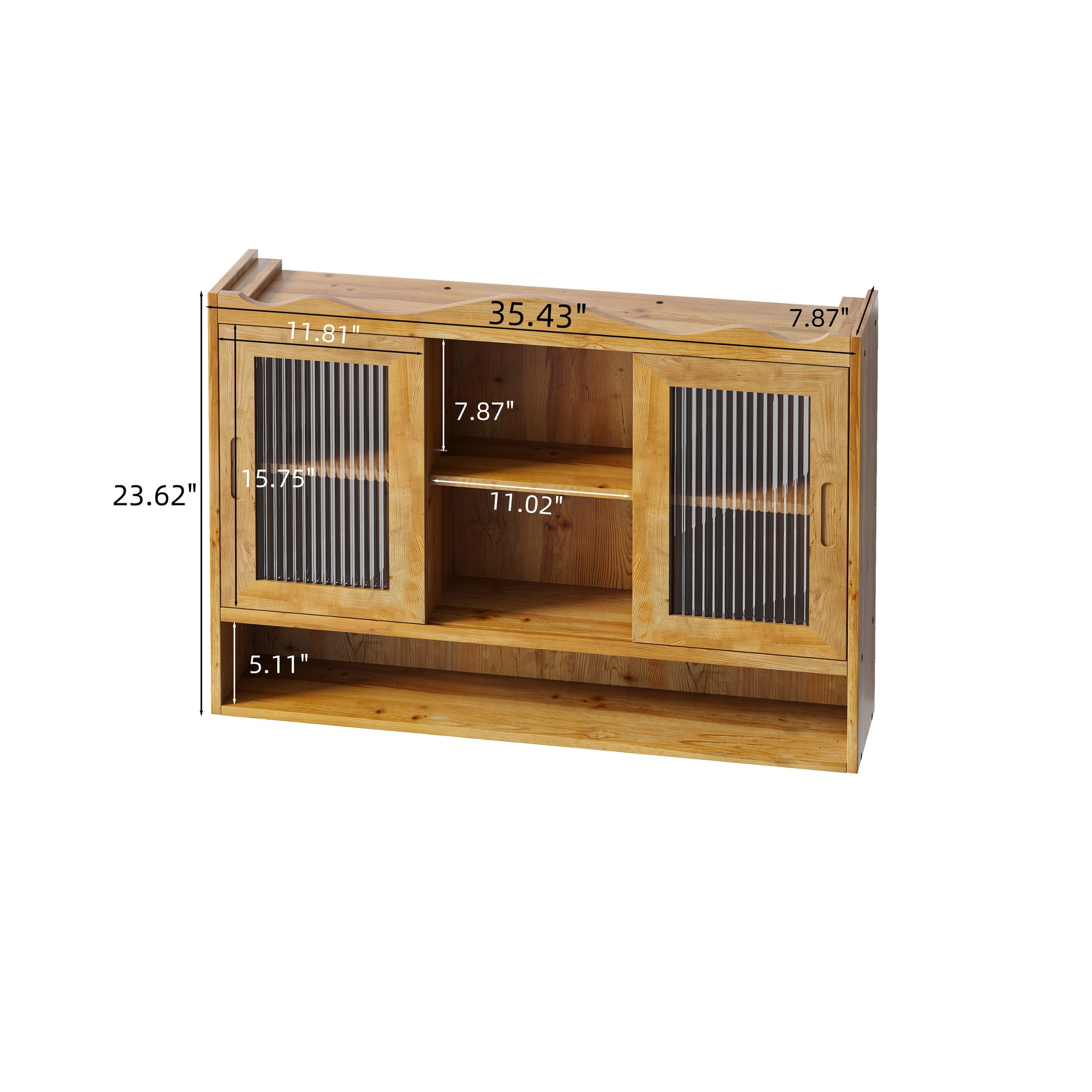 35.4"Retro 2 Door Sliding Cabinet Three Layers of Storage Space,Suitable for Bathrooms,Kitchens,Dining Rooms,Natural image 4