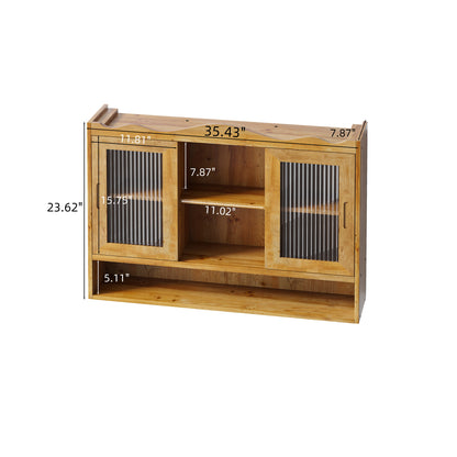 35.4"Retro 2 Door Sliding Cabinet Three Layers of Storage Space,Suitable for Bathrooms,Kitchens,Dining Rooms,Natural image 4