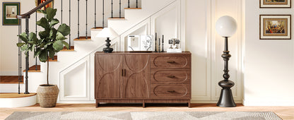 59.1" Buffet Sideboard with 2 Doors and 3 Drawers, Walnut Finish with Oval Grain Texture, Farmhouse Storage Cabinet for Dining Room Living Room Hallway, Large Space Accent Furniture, Easy Assembly image 9