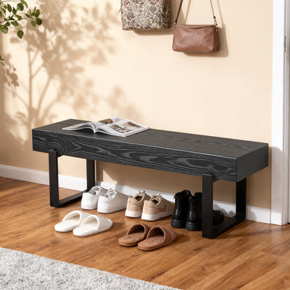 59" Wood Bench for Bedroom End of Bed, Farmhouse Indoor Kitchen Table Benches,Versatile Modern Shoe Bench for Entryway, Black image 1