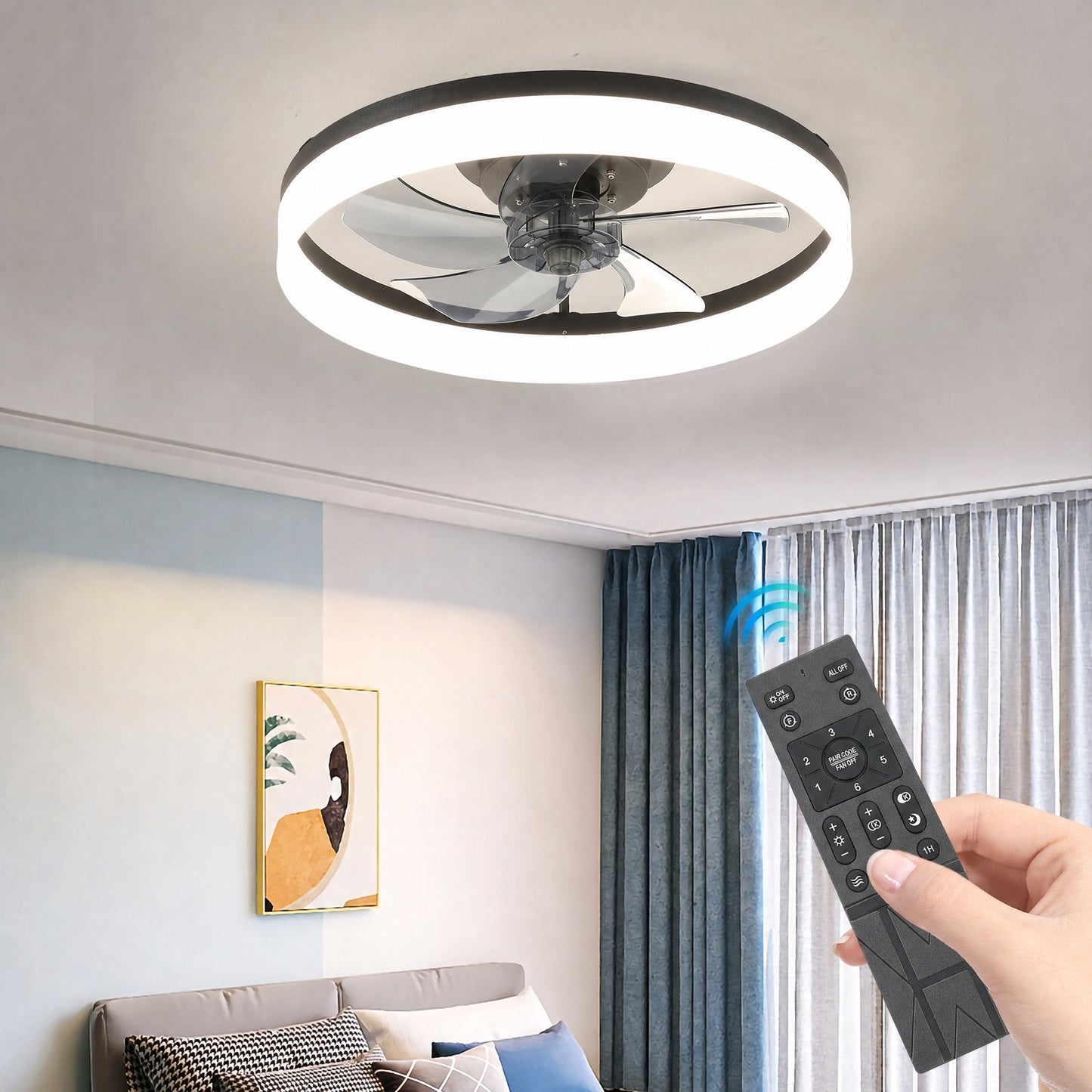 20'' Ceiling Fan with Light, Upgraded Low Profile Fan, Flush Mount Ceiling Fan, 6 Speeds, Dimmable LED, App & Remote Control, Quiet DC Motor, for Bedroom, Living Room,Black image 6