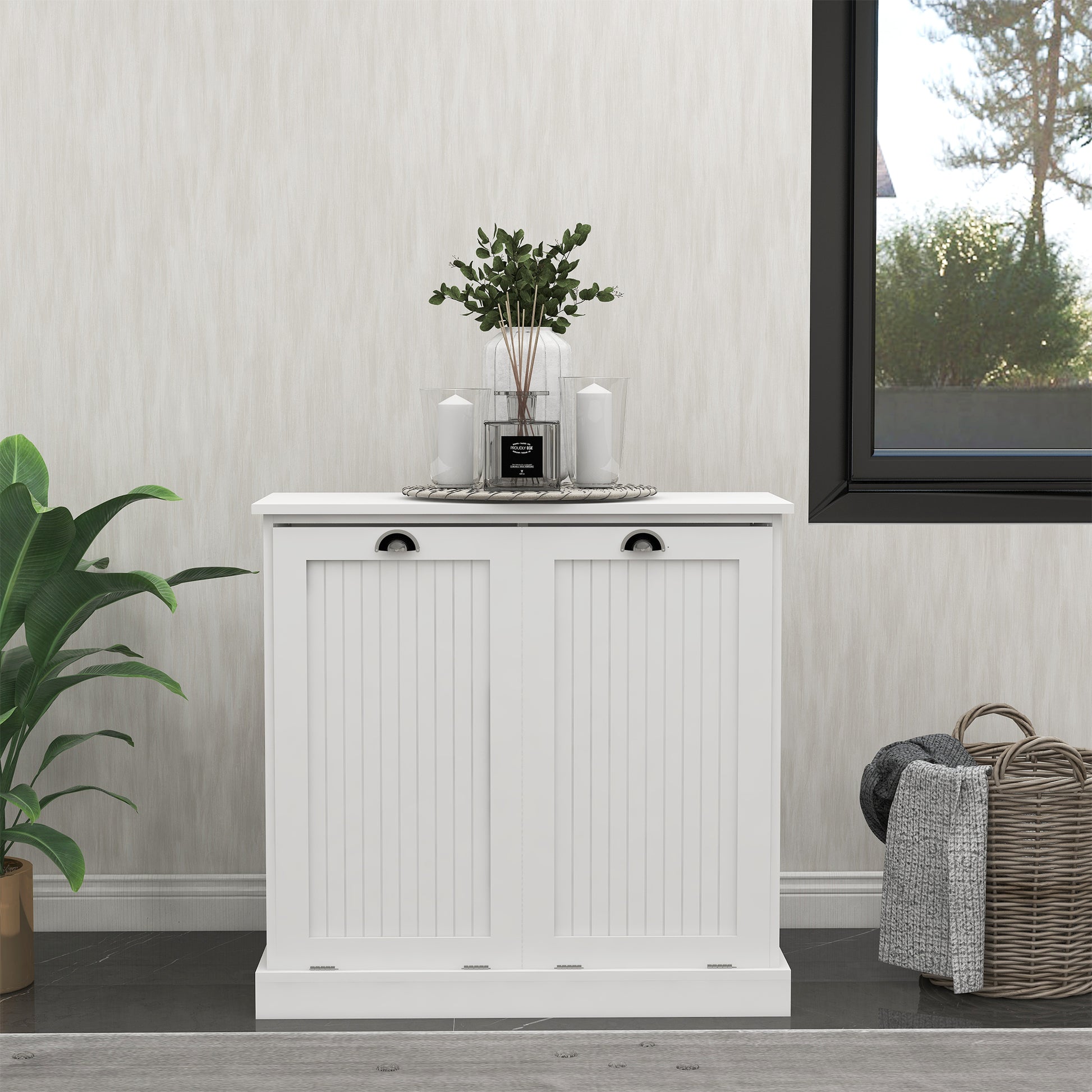 Two-Compartment Tilt-Out Laundry Sorter Cabinet-White image 2