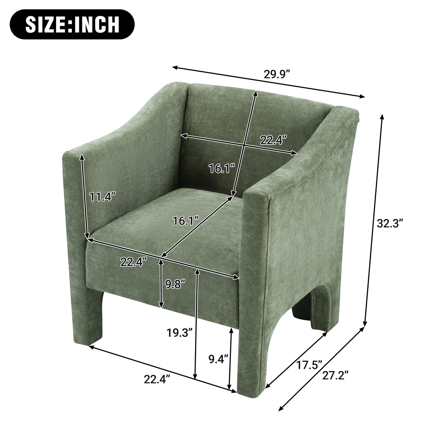 Modern Barrel Chair Accent Chair 29.9" Upholstered Armchair for Living Room and Bedroom, Green image 6