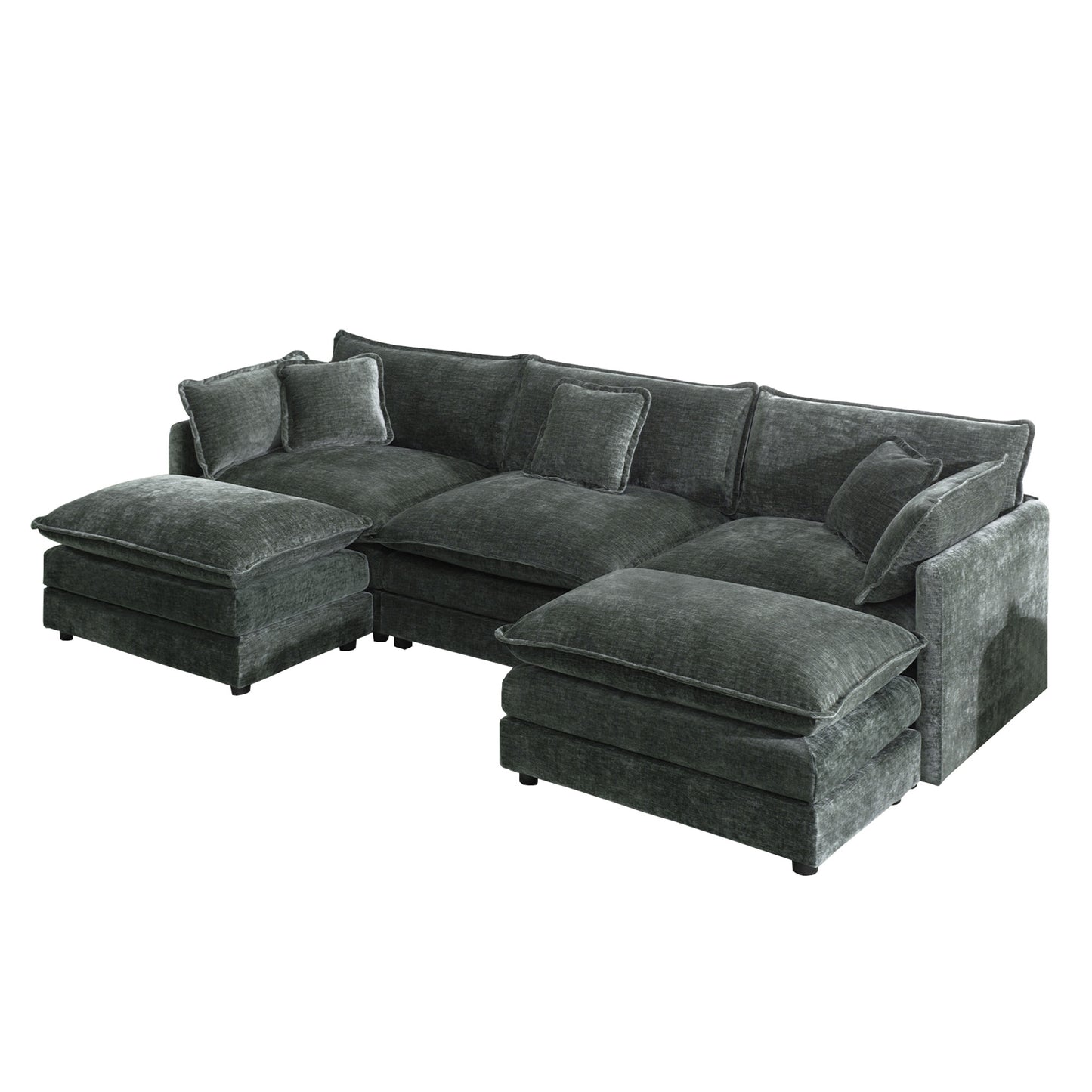U-Shaped Sectional Sofa w/Reversible Footrest, 3-Seater Convertible Corner Couch with 2 Ottomans,Modern Minimalist Soft Sofa & Couch for Living Room,Gray Chenille image 4