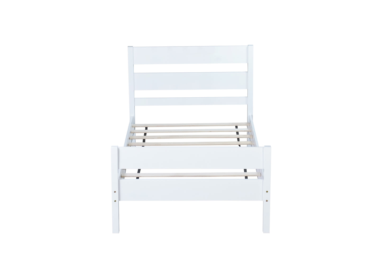 Twin Bed with Headboard and Footboard,Rubber Wood Bed,White image 3