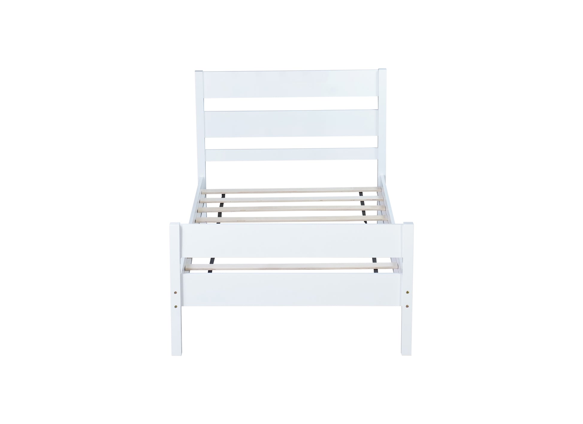 Twin Bed with Headboard and Footboard,Rubber Wood Bed,White image 3