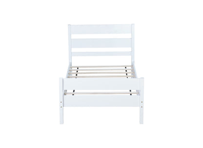 Twin Bed with Headboard and Footboard,Rubber Wood Bed,White image 3