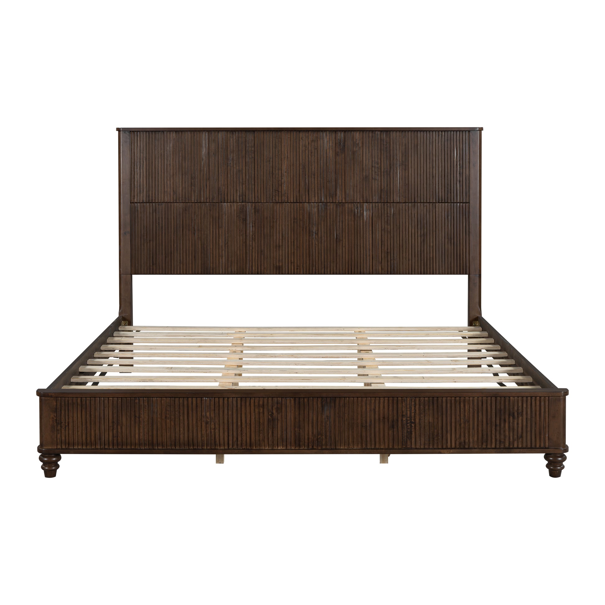 Solid Wood Bed Frame,King Platform Bed Frame with Headboard,Tall Headboard Natural Wood Bed,No Box Spring Needed,Walnut image 5