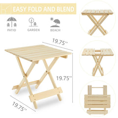 Portable Folding Square Table - Solid Wood Outdoor Patio Table