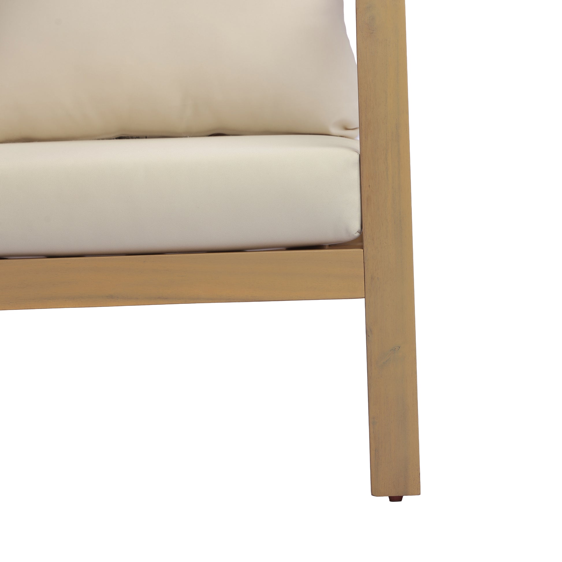 Acacia wood patio furniture club chair,26.38" deep seat design with soft cushion, slatted wood backrest,suitable for porches,gardens,backyards,and balconies (Light Teak+Cream Cushion) image 10