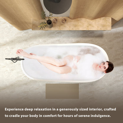 59"Special-shaped Freestanding Slipper Bathtub: Gloss White Finish, Chrome Overflow & Pop-Up Drain, cUPC Certified image 9
