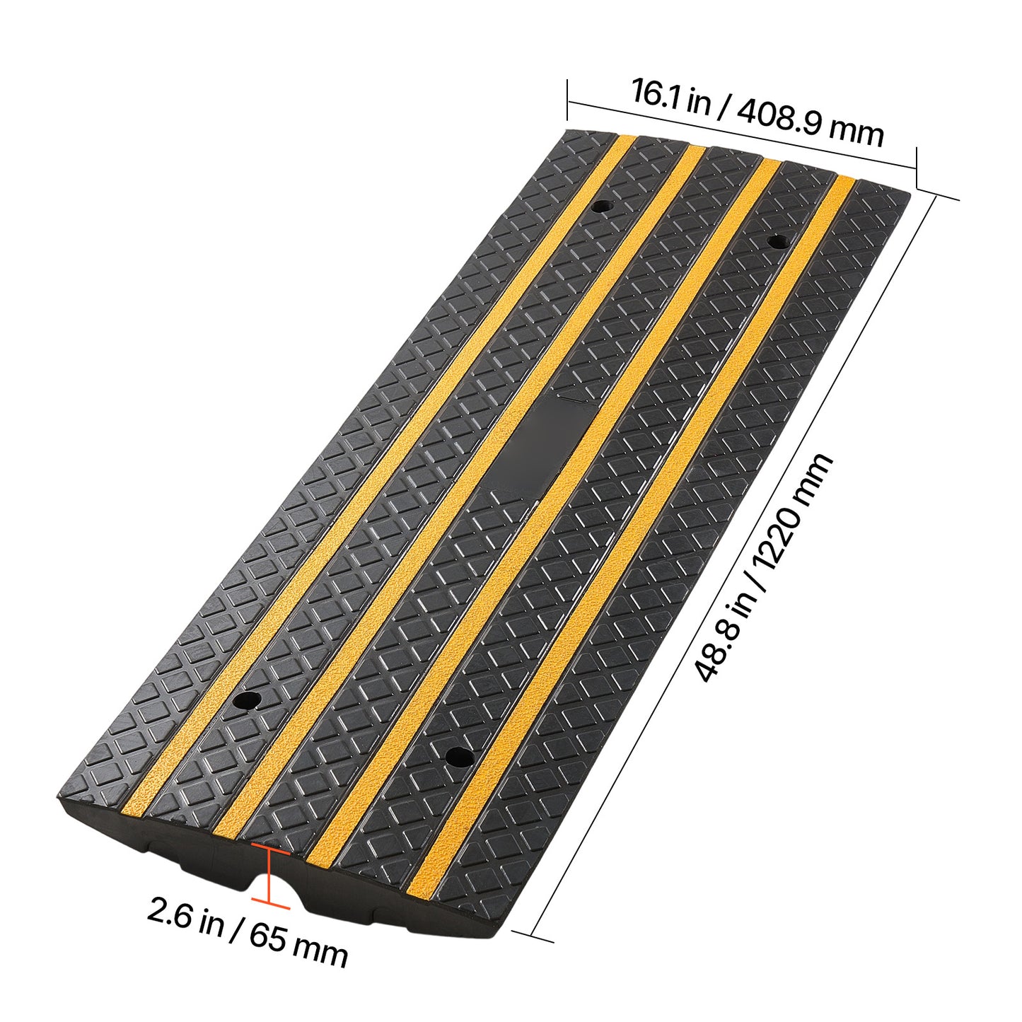 Car Driveway Rubber Curb Ramp, 33069 lbs Load Capacity, 2.6 inch Rise Curbside Bridge Ramp with Yellow Reflective Strips, Suitable for Loading Dock, Warehouse, Garage, Sidewalk (3 Pack) image 5
