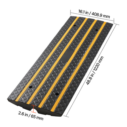 Car Driveway Rubber Curb Ramp, 33069 lbs Load Capacity, 2.6 inch Rise Curbside Bridge Ramp with Yellow Reflective Strips, Suitable for Loading Dock, Warehouse, Garage, Sidewalk (3 Pack) image 5