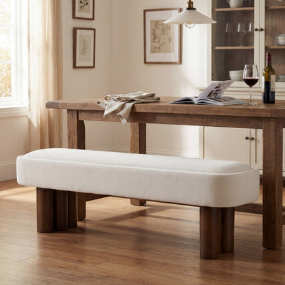 Indoor Beige Fabric Dining Bench with Walnut Color Legs, 60.04'L Upholstered Seating for Kitchen, Dining Room and Living Space,250lbs Capacity image 3