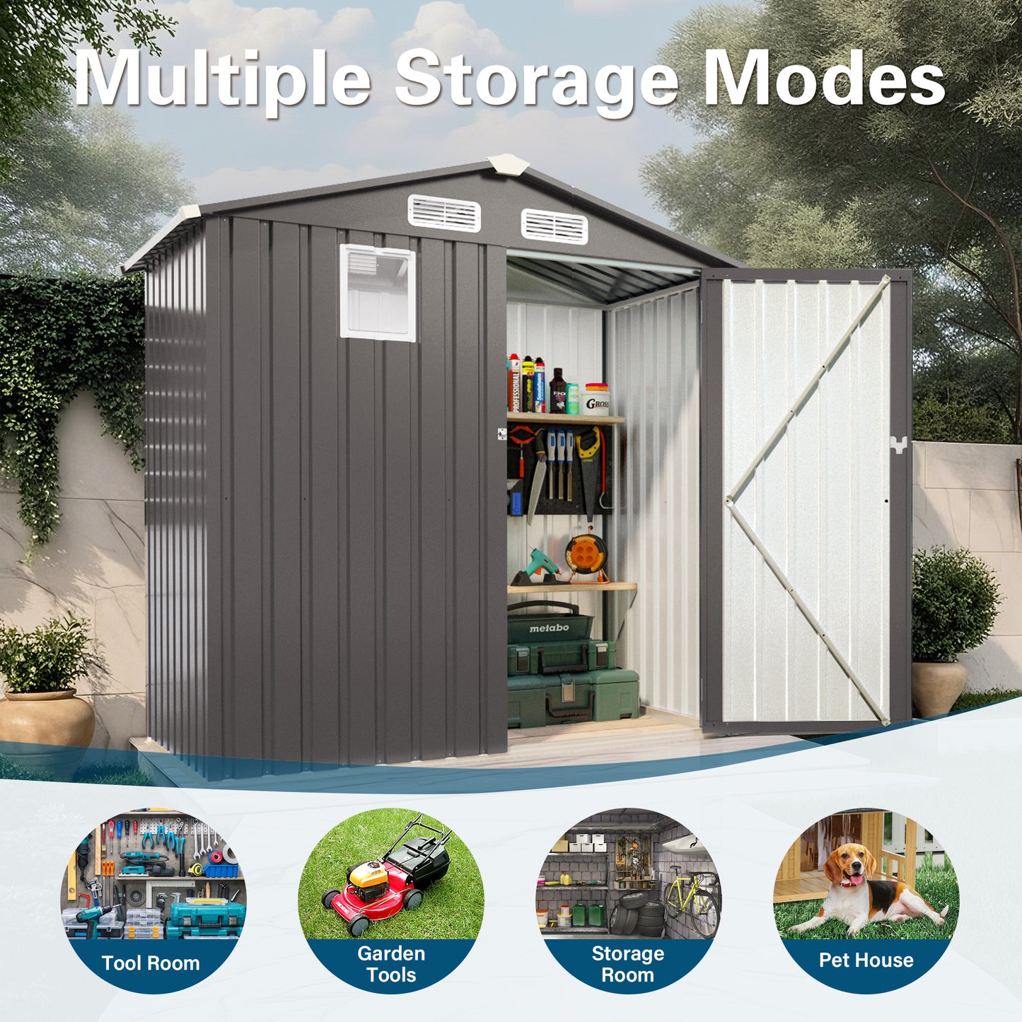 6X 3.6FT Metal Outdoor Storage Shed, Tool Shed with Peaked Roof Watertight with Clear Window and Lockable Door Compact Metal Tool Room for Garden, Backyard, Patio, Sundries and Bike Storage, Gray image 9