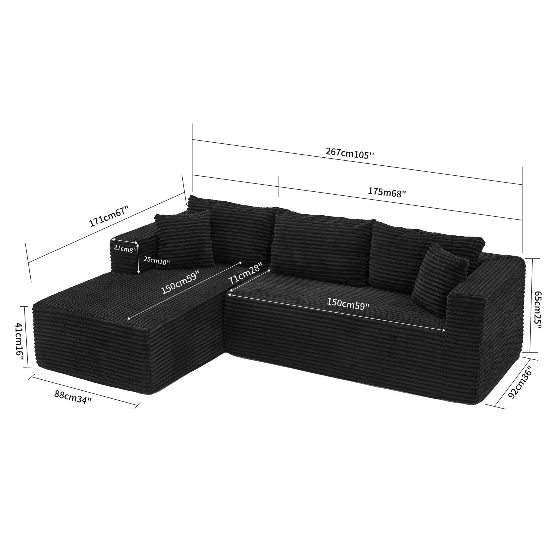 105" Sectional Couches for Living Room Cloud Couch Sofa with L-Shape Upholstered Boneless Couchs Modern Modular Sectional Couch with Chaise image 12