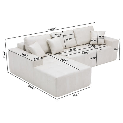 Faux Leather Corner Chaise Compression Sofa Bed, L-Shaped Sectional Couch with High-Density Sponge, No-Assembly Required Convertible Sofa for Living Room, Apartment, Guest Room(Light Brown) image 9