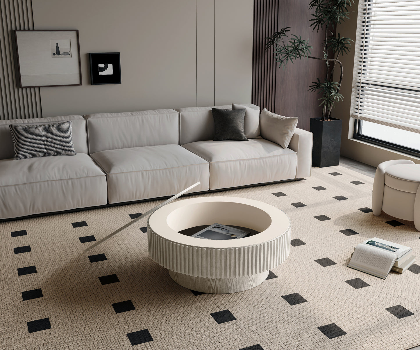 31.5'' Round Coffee Table with Storage Solid Wood Veneered Modern Coffee Table Accent Tea Table for Living Room, Bedroom, Apartment or Office, Retro White image 8