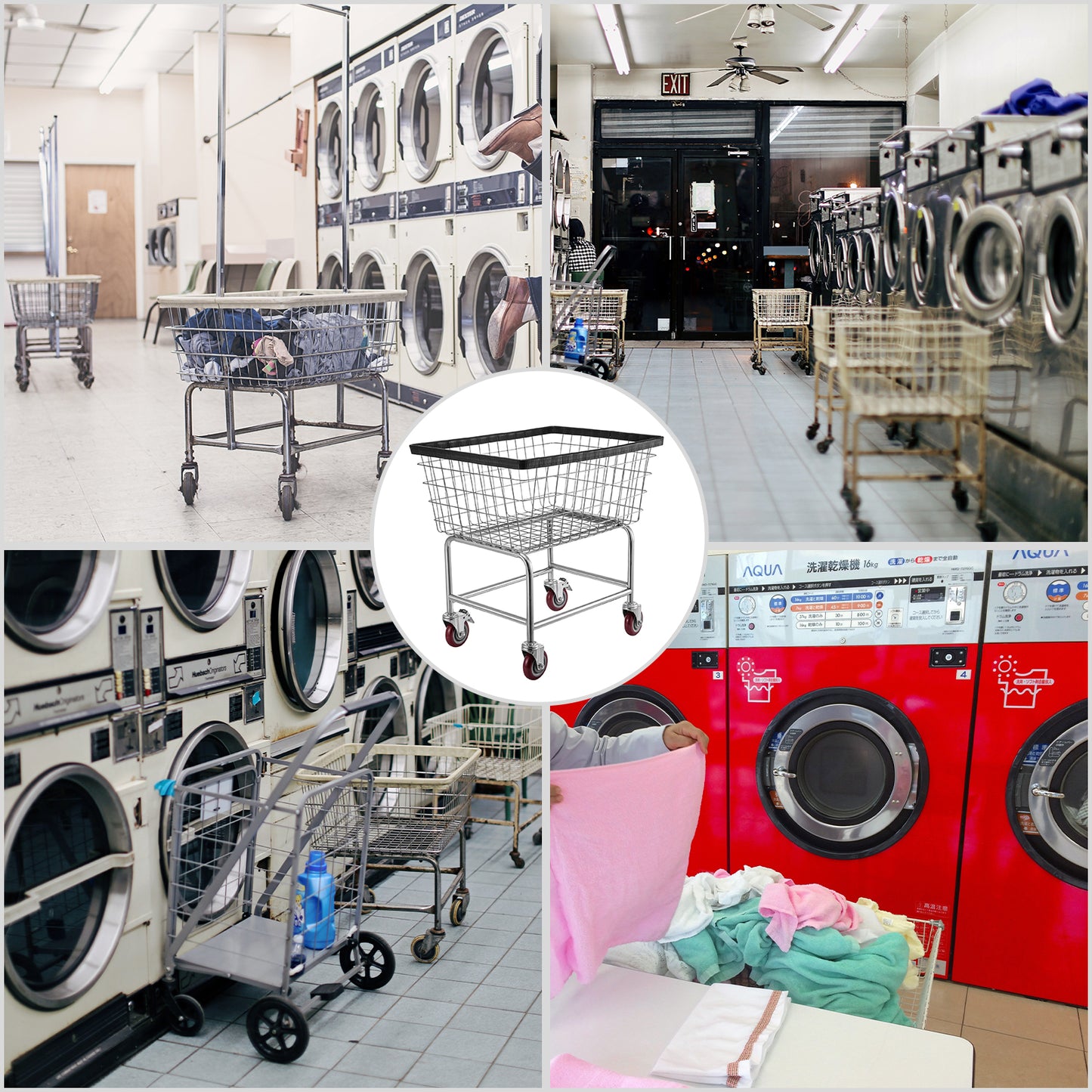 Wire Laundry Cart, 2.5 Bushel Wire Laundry Basket with Wheels, 21''x27''x27.5'' Commercial Wire Laundry Basket Cart, Steel Frame with Chrome Finish, 4inch Casters, Wire Basket Cart For Laundry image 10