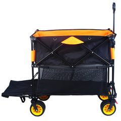 Big large capacity Folding cart Extra Long Extender Wagon Cart Folding Wagon Garden Shopping Beach Cart (black + blue)
