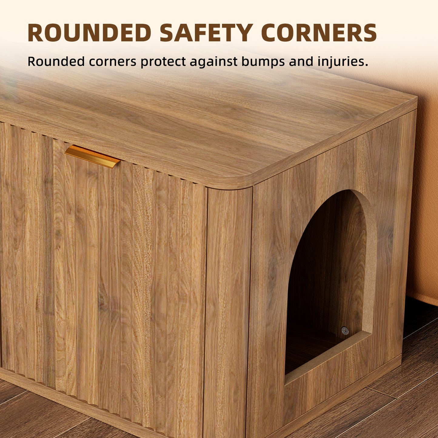 31.5" Walnut Cat Litter Box Enclosure Furniture, Large Decorative Hidden Litter Box Cabinet, Fluted Mid Century Modern Kitty End Table for Living Rooms, Bedrooms, Entryways (WALNUT) image 8