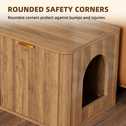 31.5" Walnut Cat Litter Box Enclosure Furniture, Large Decorative Hidden Litter Box Cabinet, Fluted Mid Century Modern Kitty End Table for Living Rooms, Bedrooms, Entryways (WALNUT) image 8