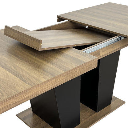 Extendable Dining Room Table for 4-10 People,Wooden Transformer Kitchen Dining Table with Black Double Sturdy Pedestal Base, Modern Expandable Large Table image 11