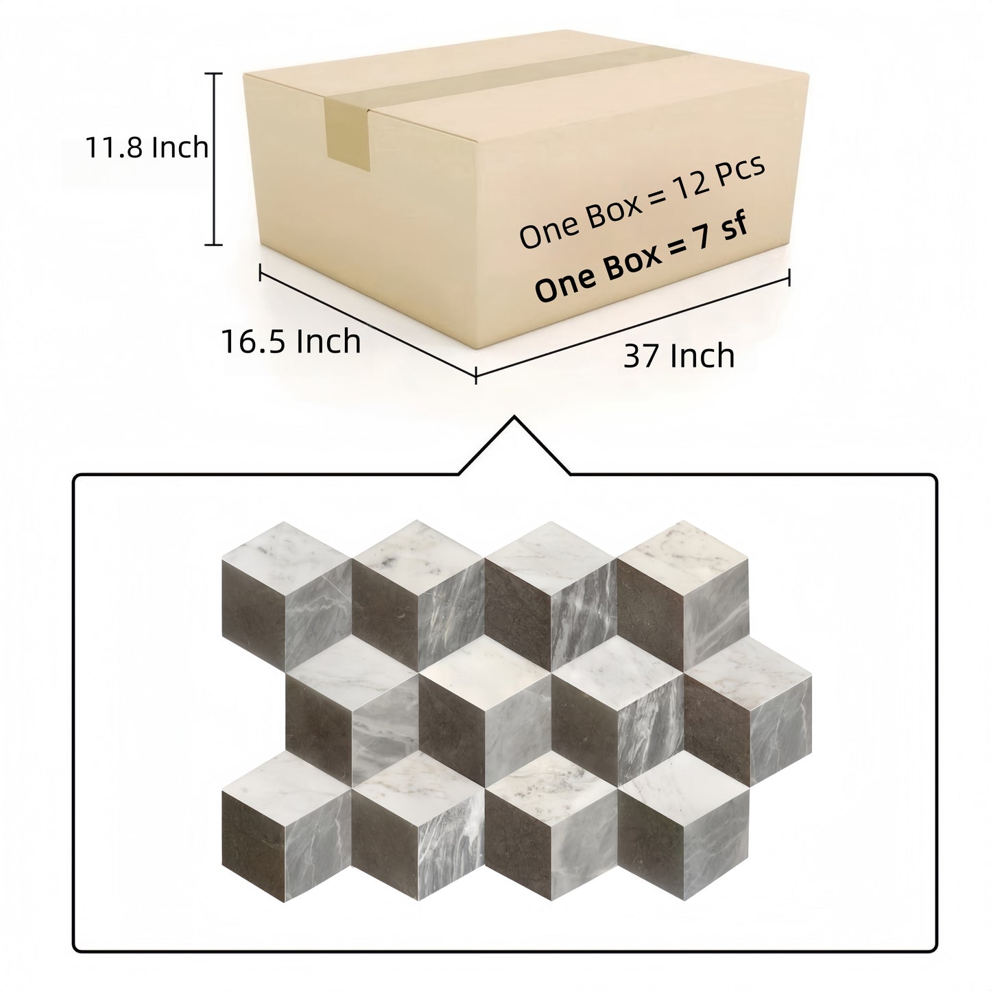 Hexagon Waterjet marble,White Gray Black 3 color, natural marble, for floor and wall, polished marble tile, natural stone, genuine marble, real marble, 1 box 12 pcs image 4