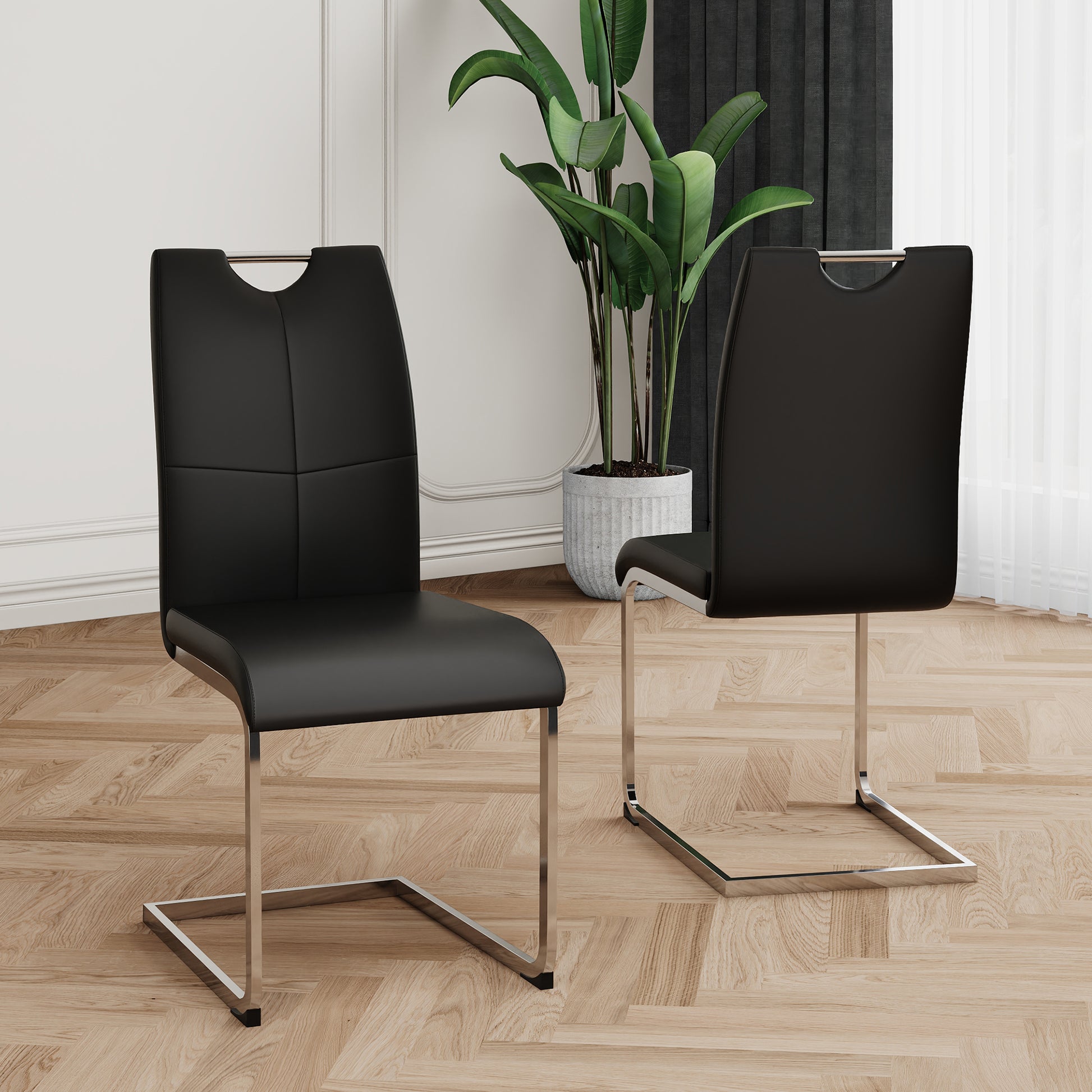 Modern Dining Chairs with Faux Leather Padded Seat Dining Living Room Chairs Upholstered Chair with Chrome Metal Legs Design for Kitchen, Living, Bedroom, Dining Room Side Chairs Set of 2 image 3