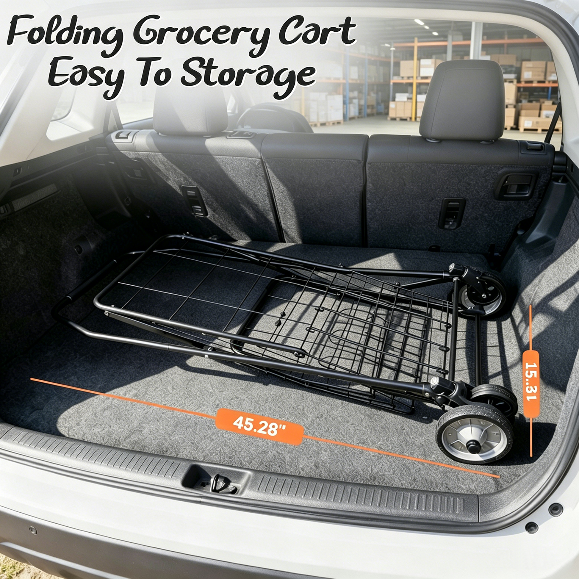 Shopping Cart Grocery Cart on Wheels - Waterproof Bag Included, 10-min Assembly Utility Wagon, Lightweight Shopping Cart with 360° Swivel Wheels for Grocery, Apartments, Laundry, Max Load 100 lbs image 4