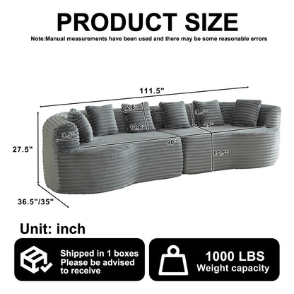 Curved Sectional Sofa, 111.5-inch Oversized Modern Bone-Free Cloud Sofa with 6 Pillows Luxury Corduroy Four-Seater Memory Foam Sofa with Deep Seat Design,grey W3505P355587 image 2