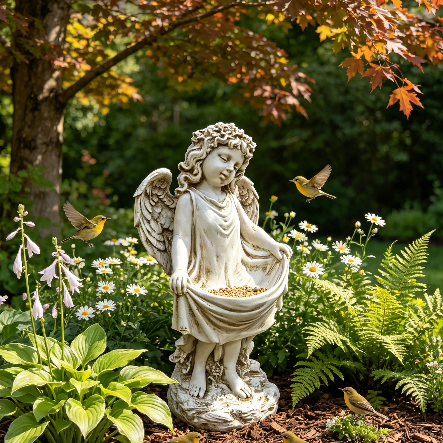 21.06" Tall Weathered Angel Cherub Garden Statue, Resin Dress Sculpture Figurine, Decorative Outdoor Yard Lawn Patio Backyard Landscape Ornament Decoration image 5