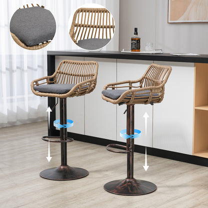 Modern Swivel Bar Stools Set of 2 Adjustable Counter Height Chairs with Footrest for Kitchen, Dining Room (Gray) image 1