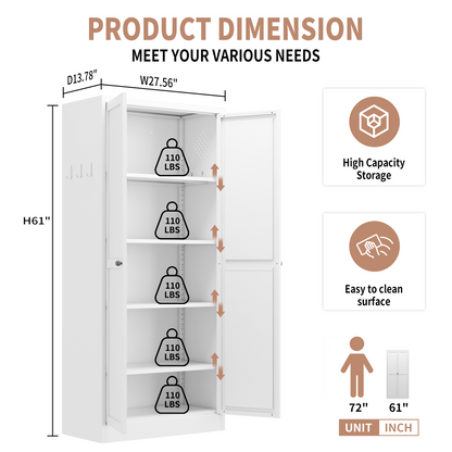 61" White Metal Kitchen Pantry Cabinet Adjustable Storage with 4 Shelves (110lb Capacity), Heavy Duty Freestanding Pantry Organizer for Kitchen, Pantry, Living Room image 9