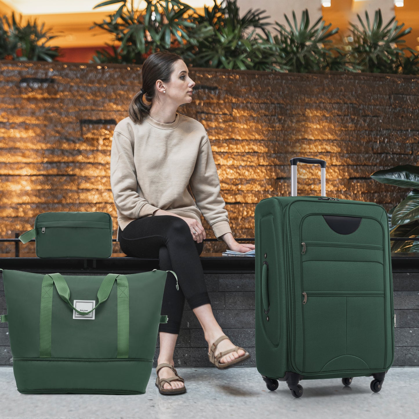 Softside Luggage Expandable 3 Piece Set Suitcase with Duffel Bag Upright Spinner Softshell Lightweight Luggage Travel Set-22/26/30 IN image 11