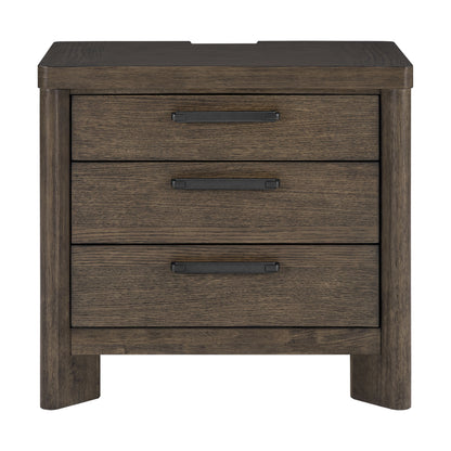Dark Oak 3-Drawer Nightstand with USB image 2