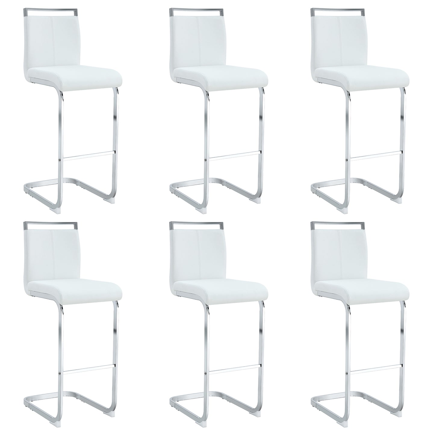 Modern and beautiful bar stool upholstered in PU leather with C-shaped silver metal legs for dining rooms, kitchens, terraces and guest office chairs.(set of 6) (white+PU) image 1