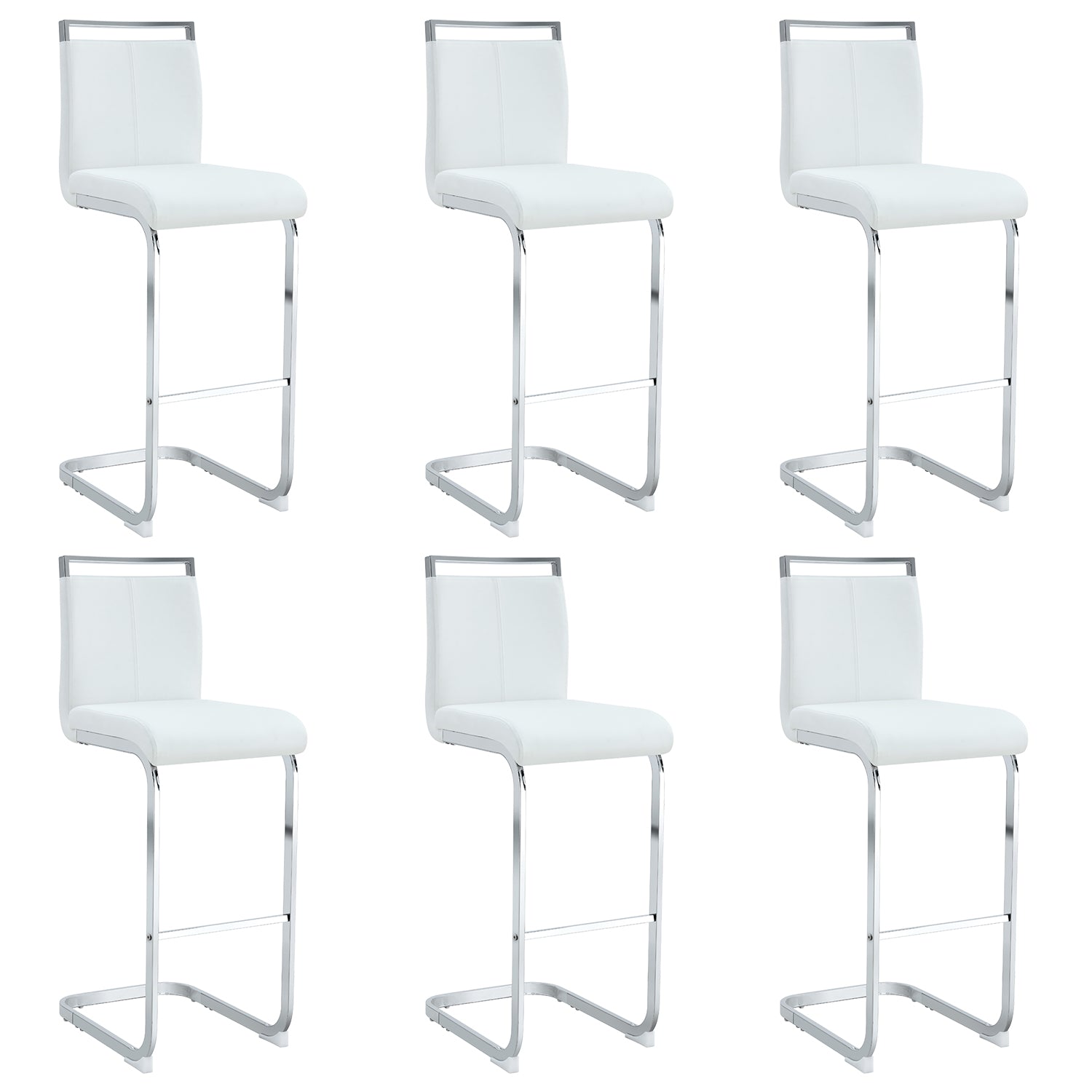 Modern and beautiful bar stool upholstered in PU leather with C-shaped silver metal legs for dining rooms, kitchens, terraces and guest office chairs.(set of 6) (white+PU) image 1