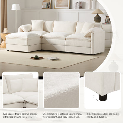 [NEW SKU of N723S0687W]103" Chenille Modular Sectional Sofa with Deep and Wide Seat, L Shaped Cloud Couch Set with Double Cushions, 4 Seat Sofa with Movable Ottoman, Oversized Indoor Furniture image 8
