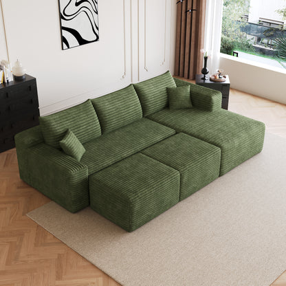95" Cloud Sectional Sofa with 2 Ottoman,Modern Minimalist Upholstered Couches, Comfort U Shaped Sofa for Living Room,Deep Seat Corner Couch,No Assembly Required,Green(Plush Corduroy Fabric) image 4