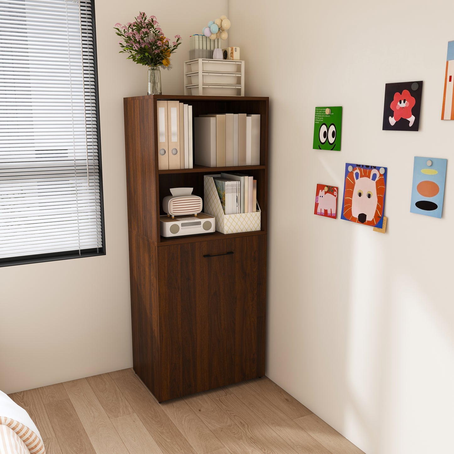 Stretchable desk, office desk with storage shelves and mobile wheels, foldable desk suitable for small apartments and offices,walnut image 3