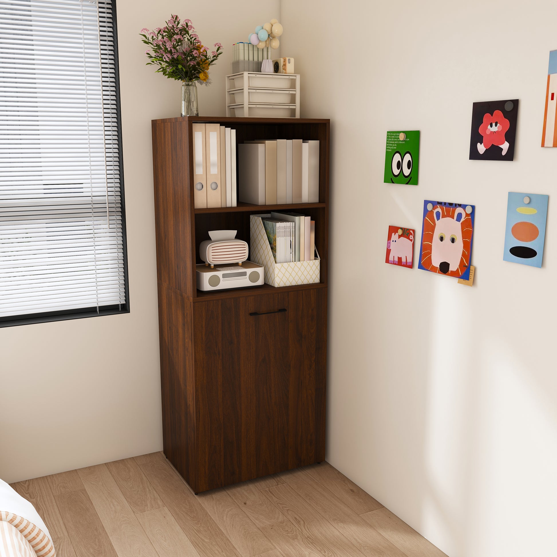 Stretchable desk, office desk with storage shelves and mobile wheels, foldable desk suitable for small apartments and offices,walnut image 3
