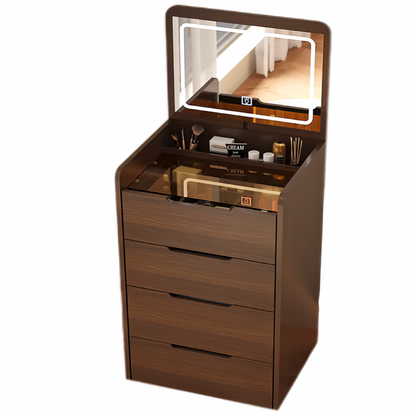 (60cm) 3 in 1 Vanity Desk with Plip Top Mirror, Small Make Up Vanity Set with Visible Glass Desktop, Compact Makeup Vanity with 3 Drawers, Dressing Table for Bedroom (Walnut Color) image 2