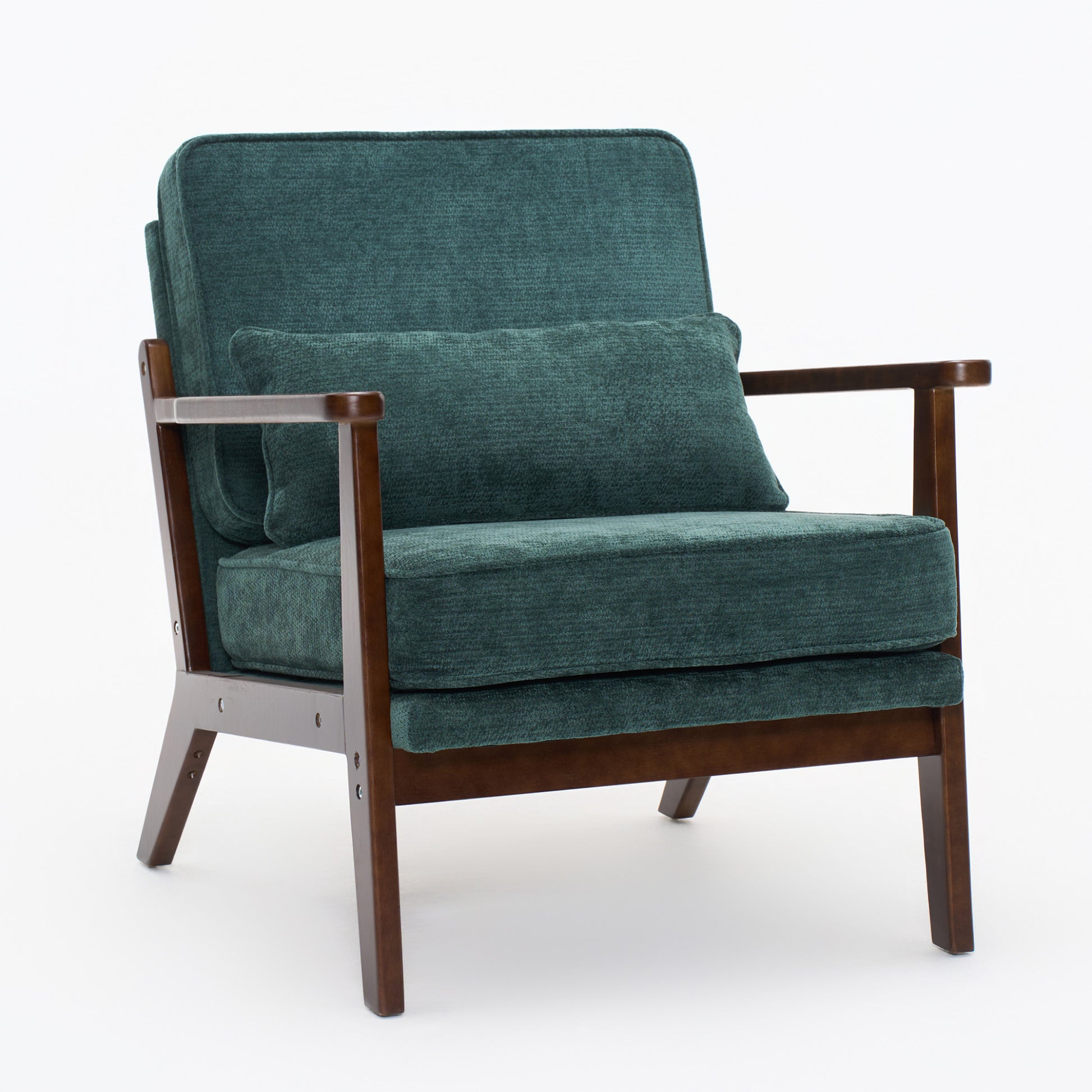 Mid-Century Modern Lounge Chair Single, Living Room Chair with Lumbar Pillow and Straight Wood Armrests, Accent Chair for Living Room, Bedroom, Indoor, Green image 12