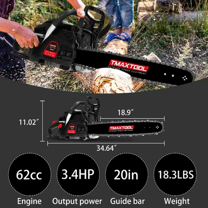 TMAXTOOL 62cc Powerful 20 inch Gas Chainsaw with 2 Stroke - Perfect for Pruning, Limbing, and Sawmill Operations-black image 6